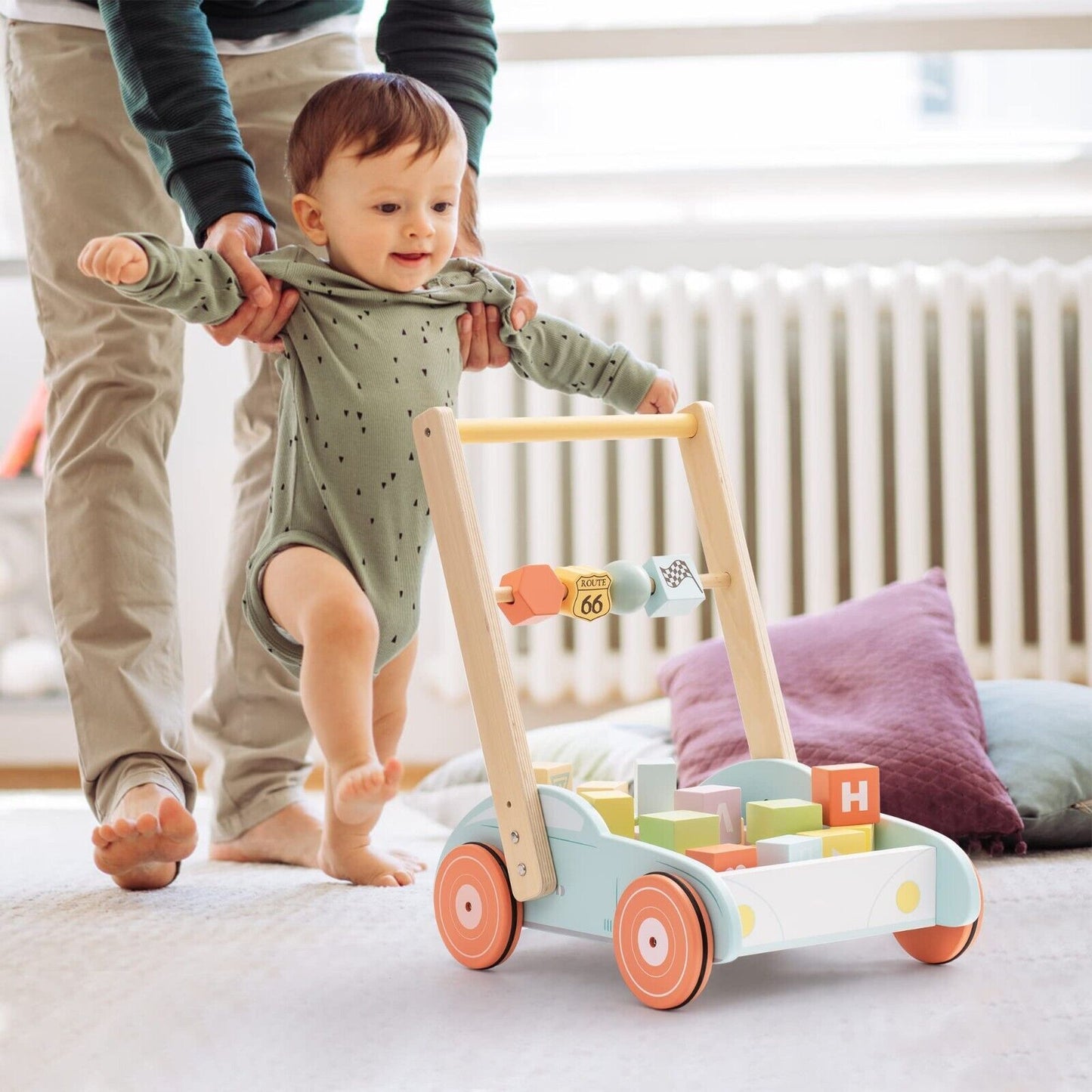 Wooden Walker Push With ABC 123 Traffic Sign Gifts For Todders