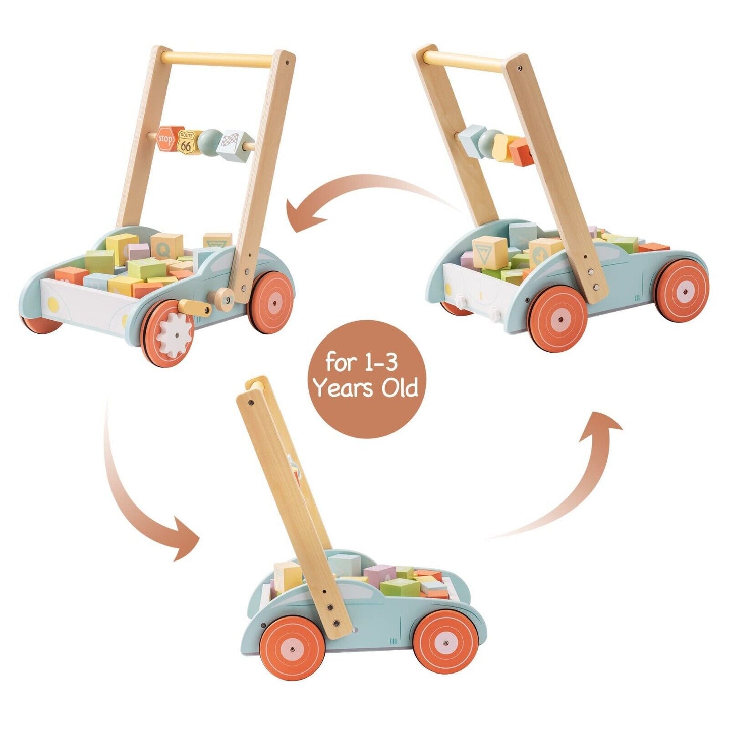 Wooden Walker Push With ABC 123 Traffic Sign Gifts For Todders